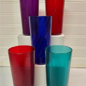 Set of 5 Tupperware 14 oz Acrylic Geometric Design Jazzy Tumblers #2663 Jewel